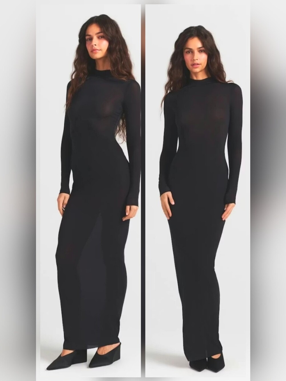Milky Sheer Obsidian 2X Long Mock Neck Raw Hem NWT